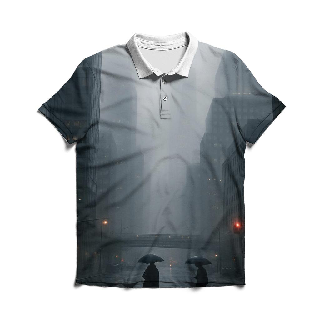 Fog Rolling Through Lower Manhattan premium cotton polo shirts