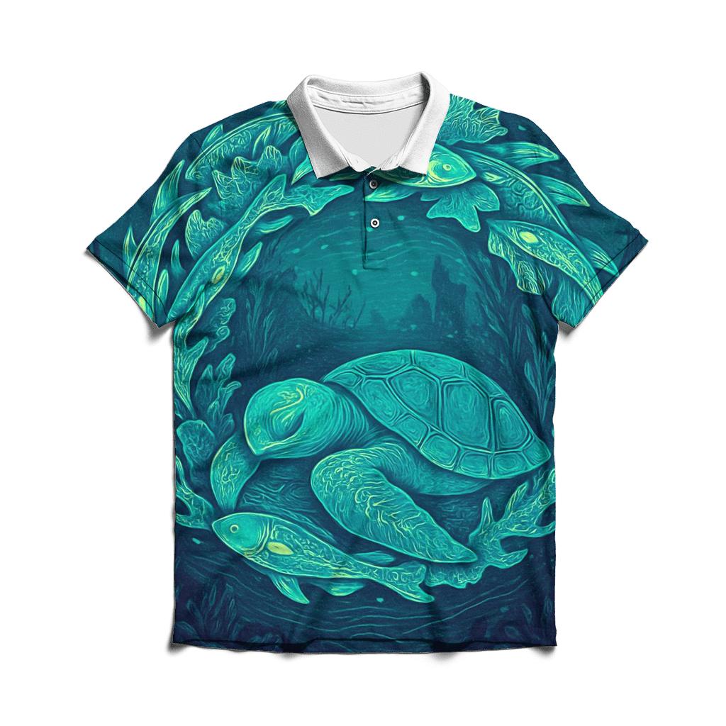 Bioluminescent Reef Ouroboros designer slim fit polos