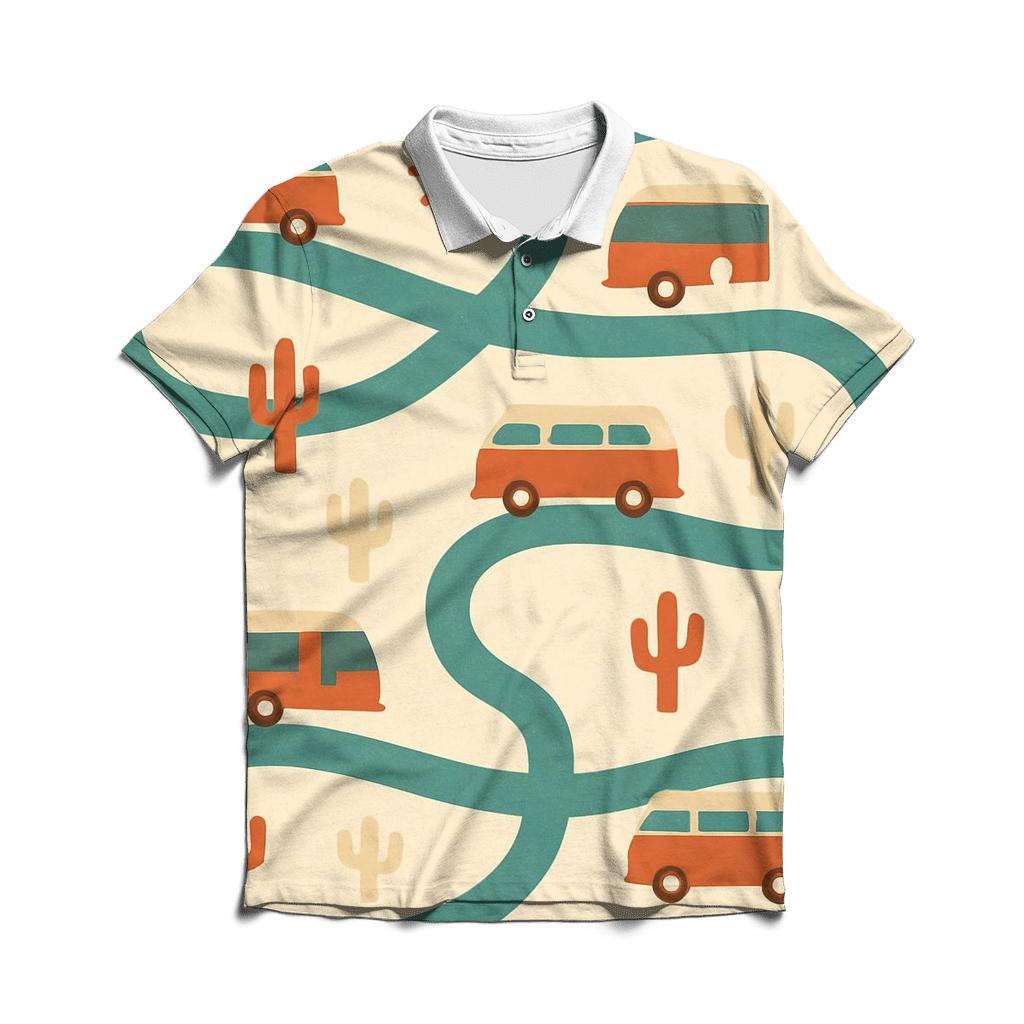 Retro Road Trip Map premium cotton polo shirts