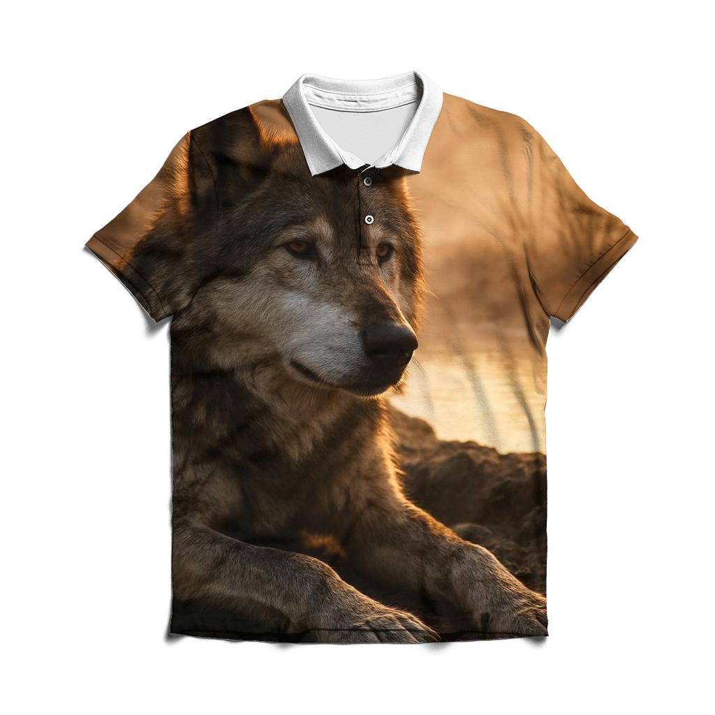 Elder Wolf Resting By Hot Spring custom polo shirts