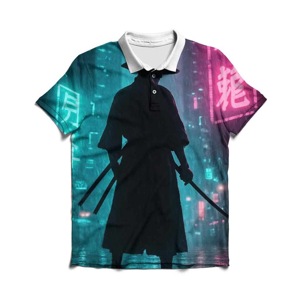 Neon Cyberpunk Samurai personalized polo shirts