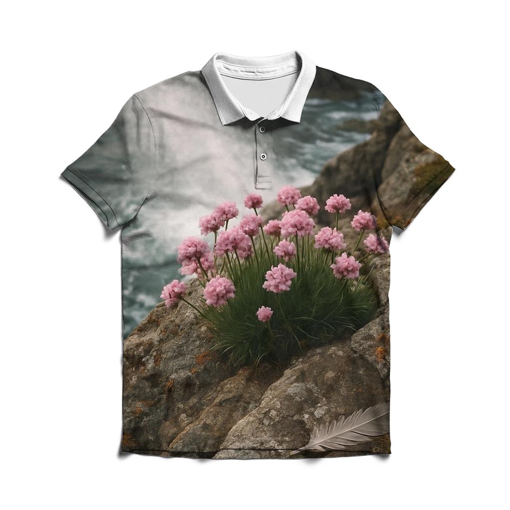 Cliffside Sea Thrift At High Tide casual sports polo shirts