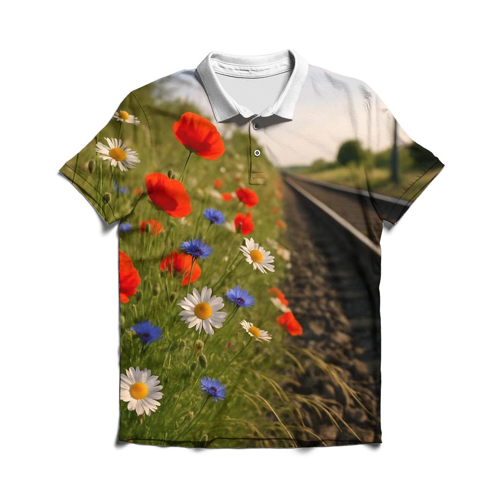 Railway Wildflower Verge premium cotton polo shirts