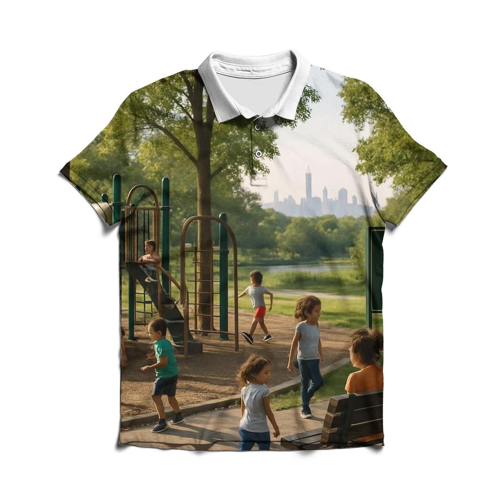 Bronx River View With City Skyline Backdrop casual sports polo shirts