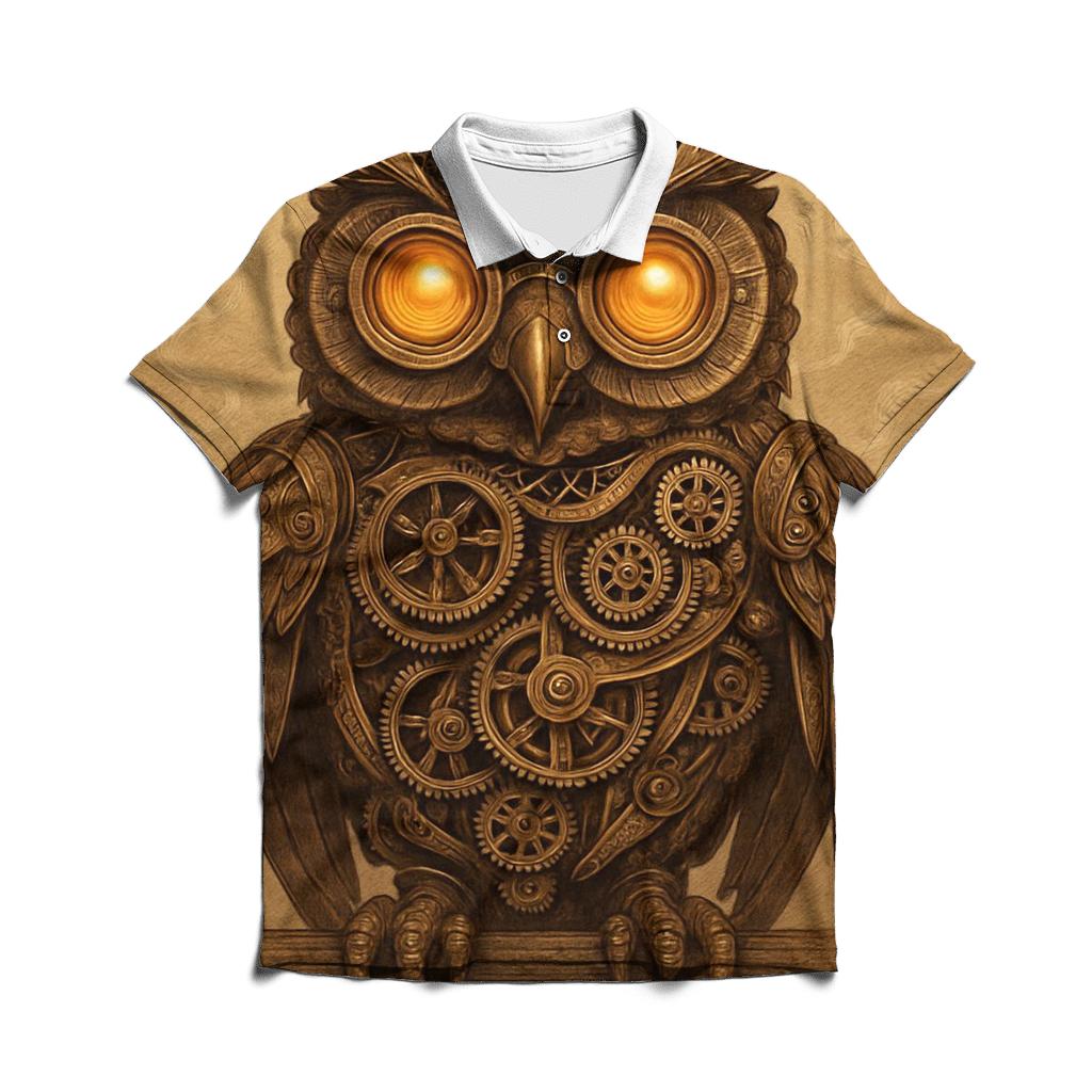 Steampunk Mechanical Owl designer slim fit polos