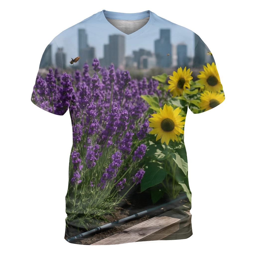 Rooftop Pollinator Garden At Noon designer pattern shirts