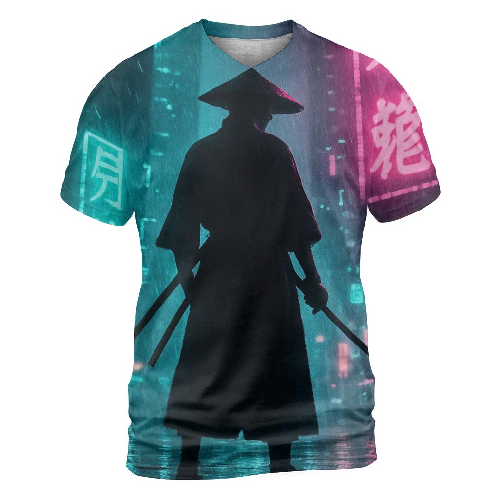 Neon Cyberpunk Samurai creative print fashion shirts