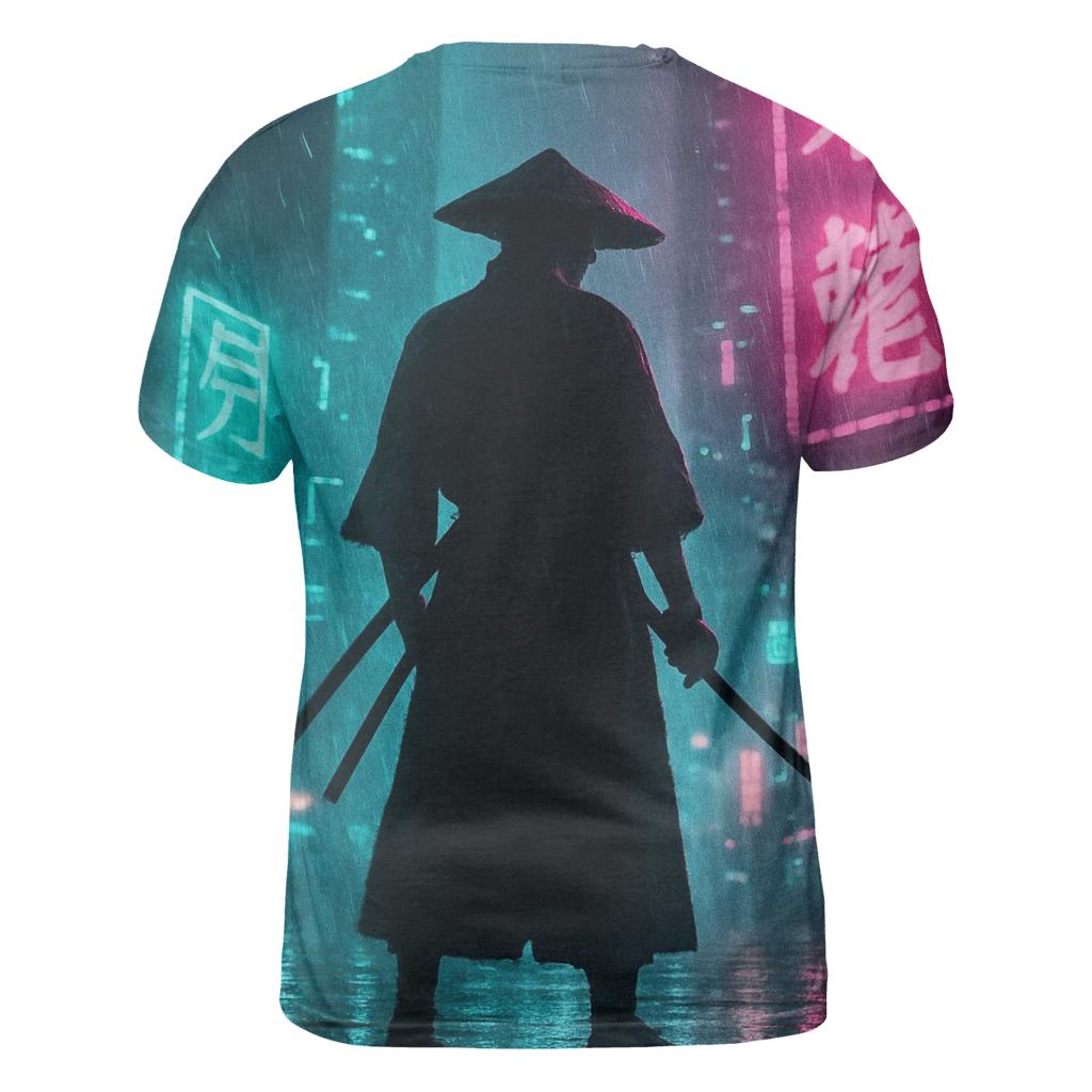 Neon Cyberpunk Samurai creative print fashion shirts