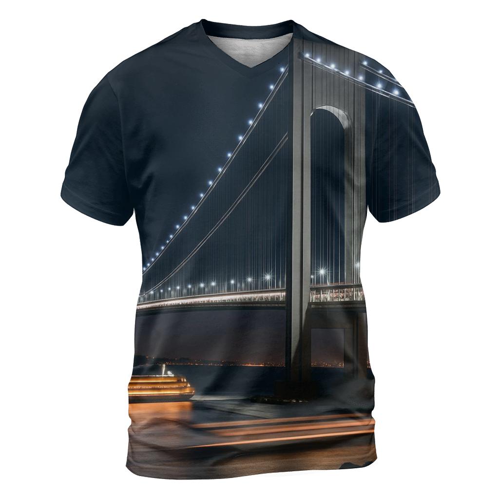 Night Time Bridge Link To Staten Island Ferry artistic all-over print tops
