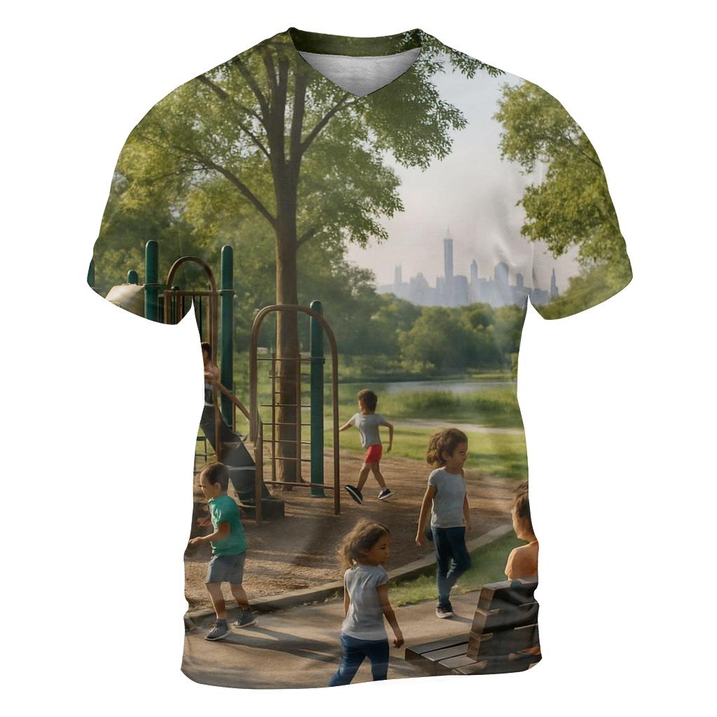 Bronx River View With City Skyline Backdrop vibrant all-over design tees