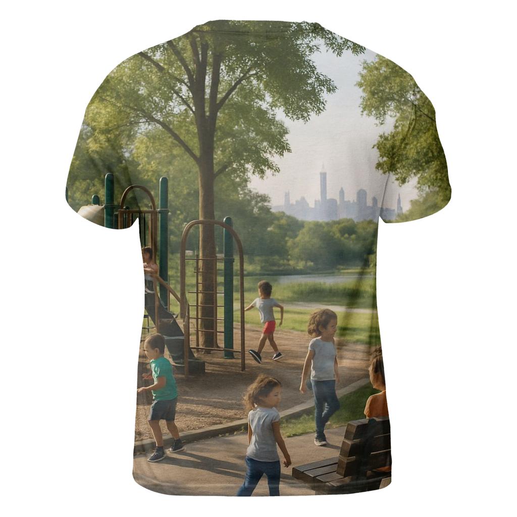 Bronx River View With City Skyline Backdrop vibrant all-over design tees
