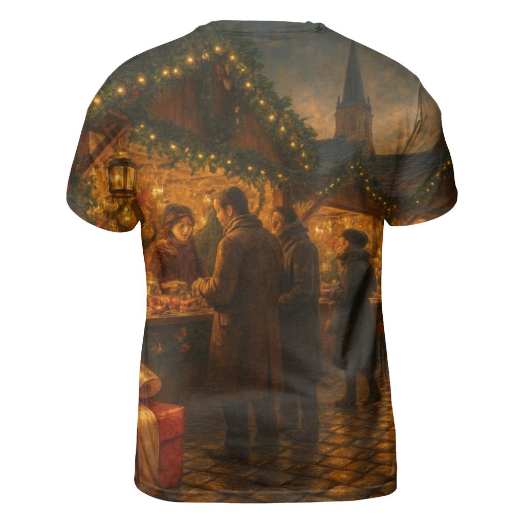 Market Night Merriment vibrant all-over design tees