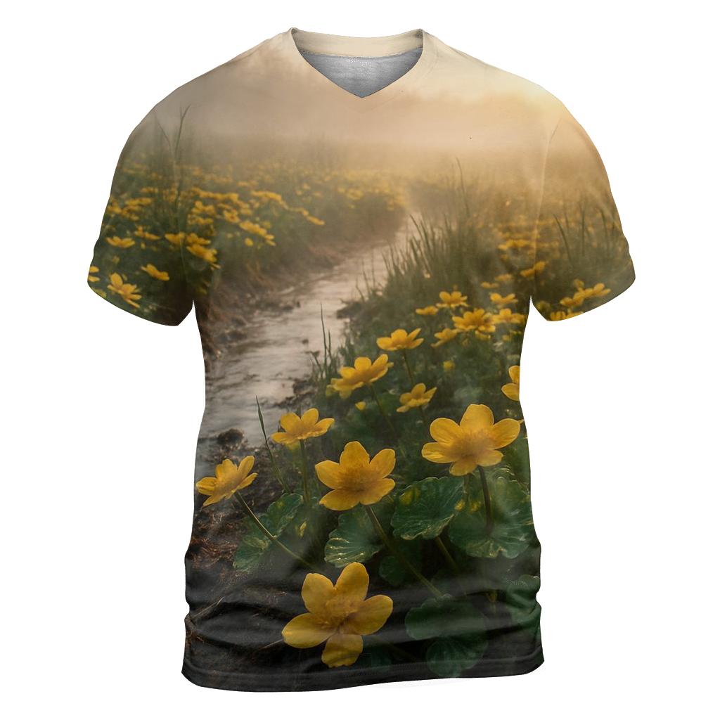 Wetland Marsh Marigold Sunrise unique graphic print tees