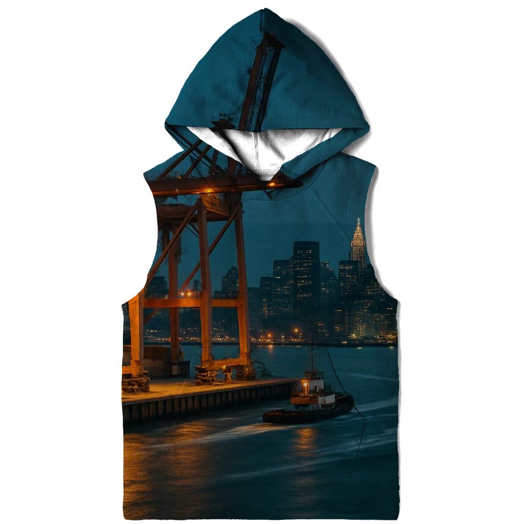 Harbor Cargo And Skyline At Blue Hour printed hoodies
