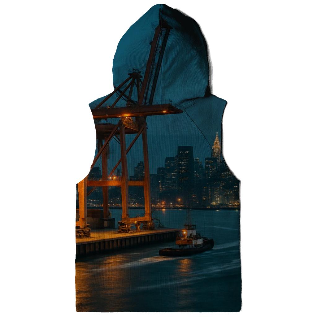 Harbor Cargo And Skyline At Blue Hour printed hoodies