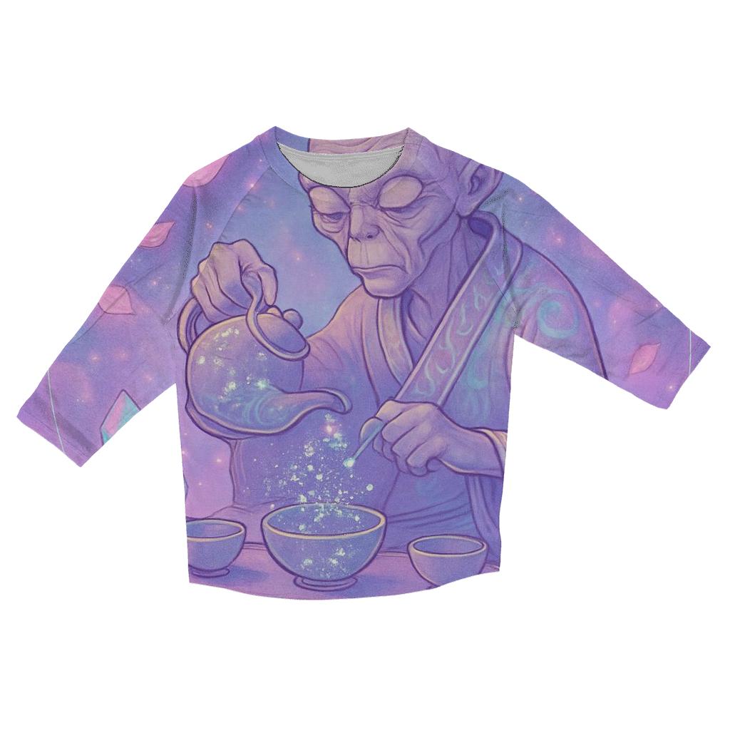 Galactic Tea Ceremony printed three quarter sleeve shirts