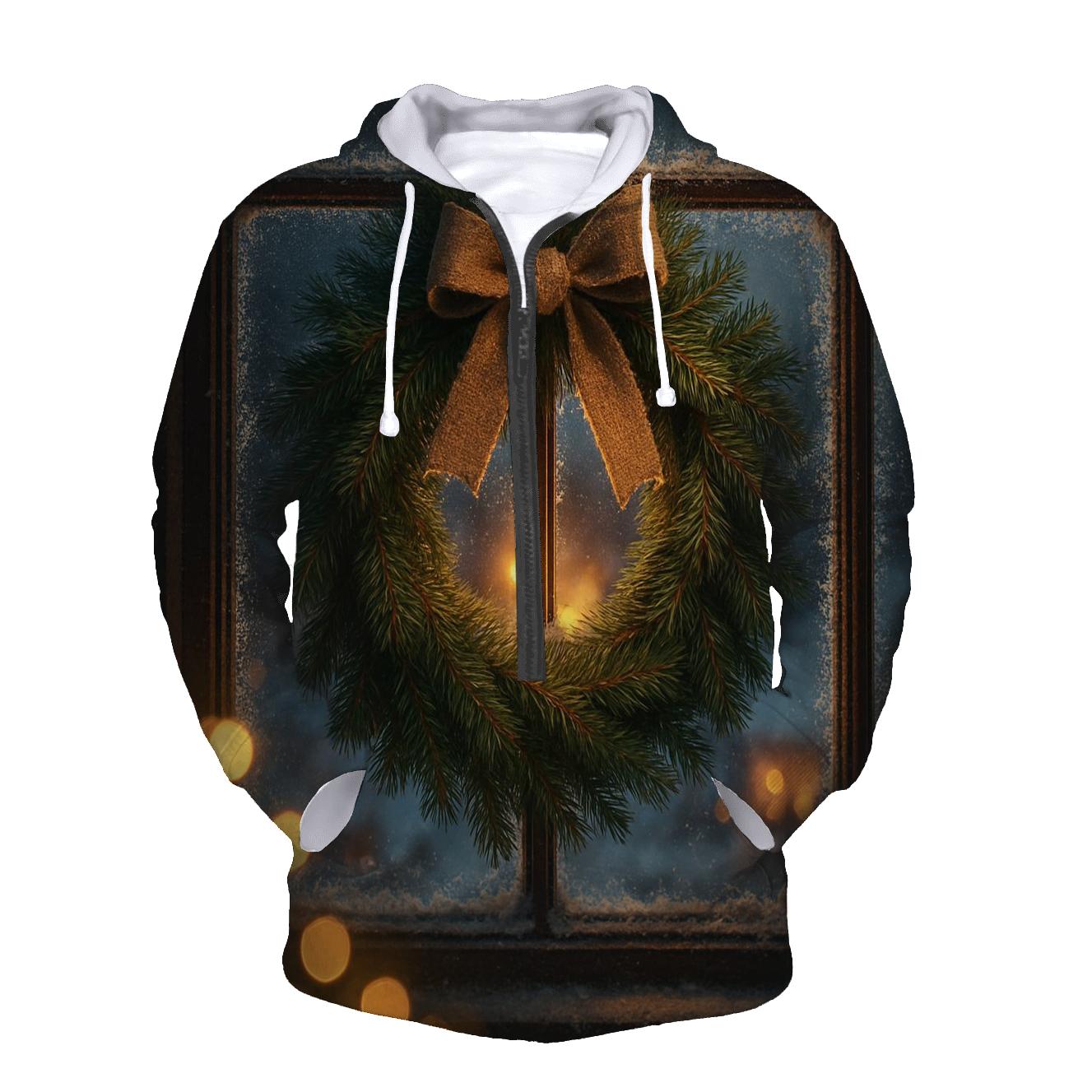 Wreath On Frosted Window zip-up hoodies