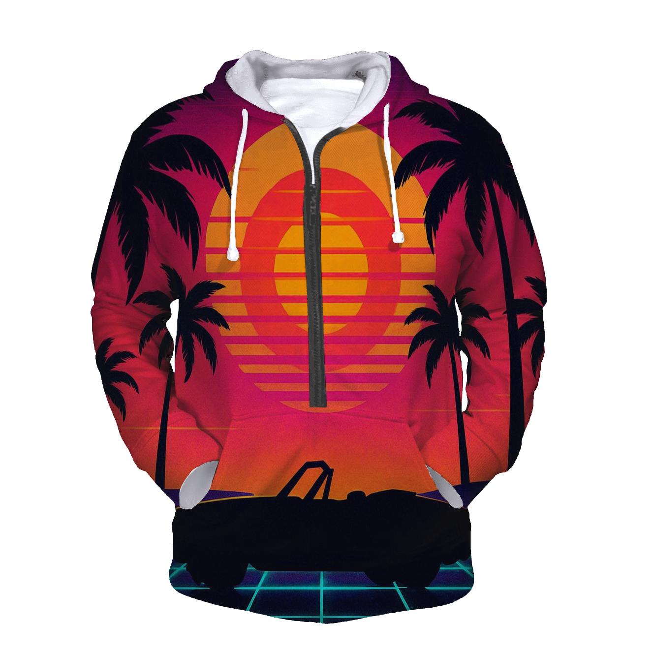 Retro Wave Sunset Palms lightweight hoodies