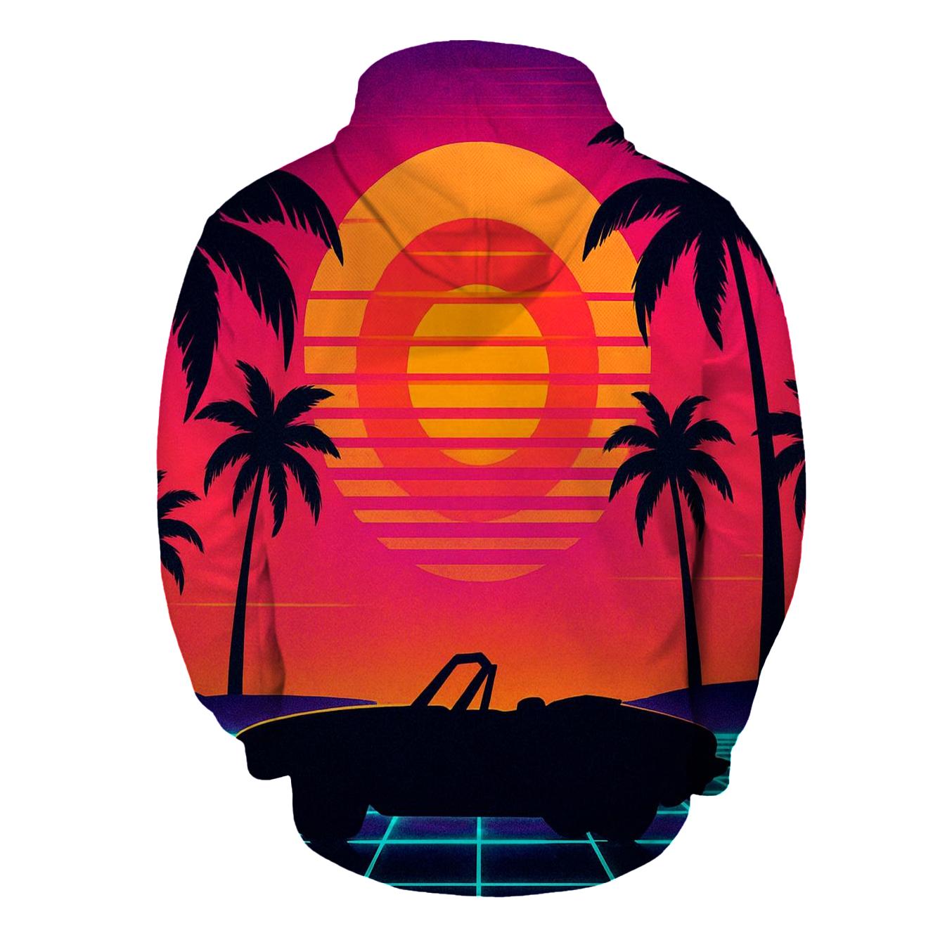 Retro Wave Sunset Palms lightweight hoodies