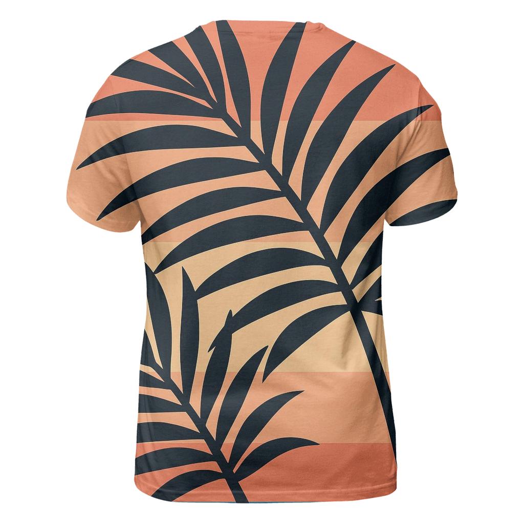 Palm Sunset Stripes vibrant all-over design tees