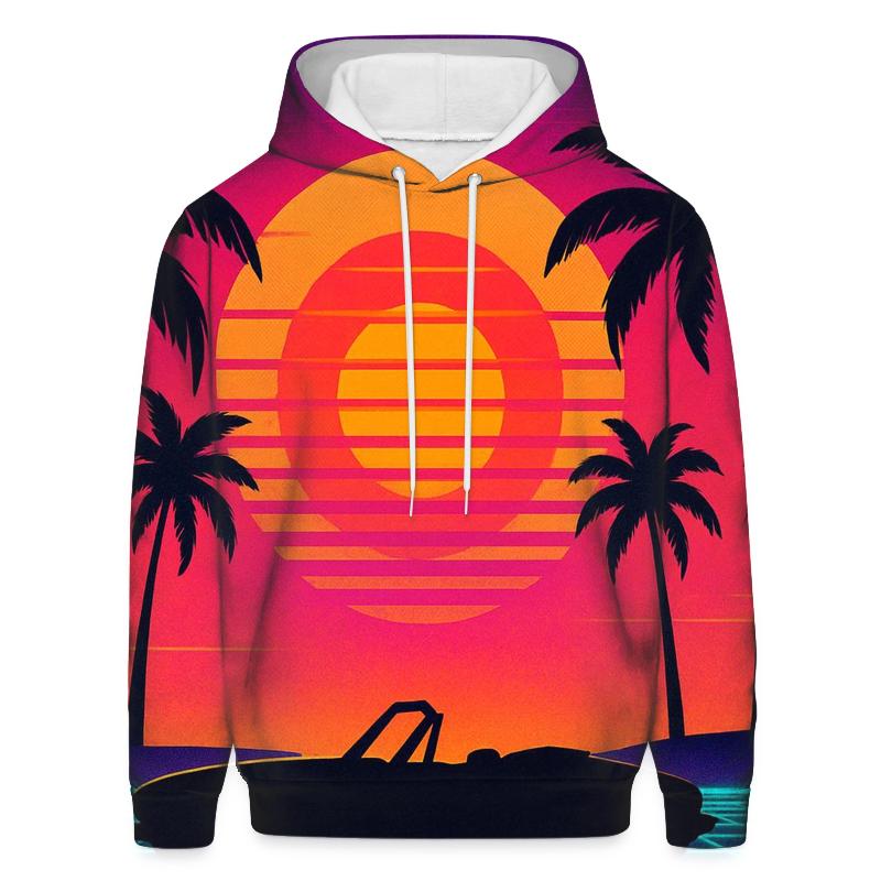 Retro Wave Sunset Palms designer hoodies