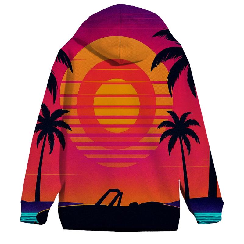 Retro Wave Sunset Palms designer hoodies