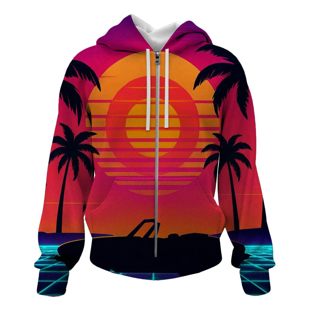 Retro Wave Sunset Palms lightweight hoodies