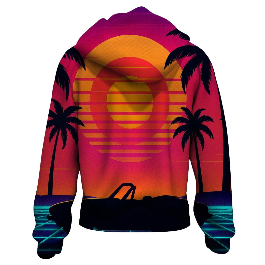 Retro Wave Sunset Palms lightweight hoodies