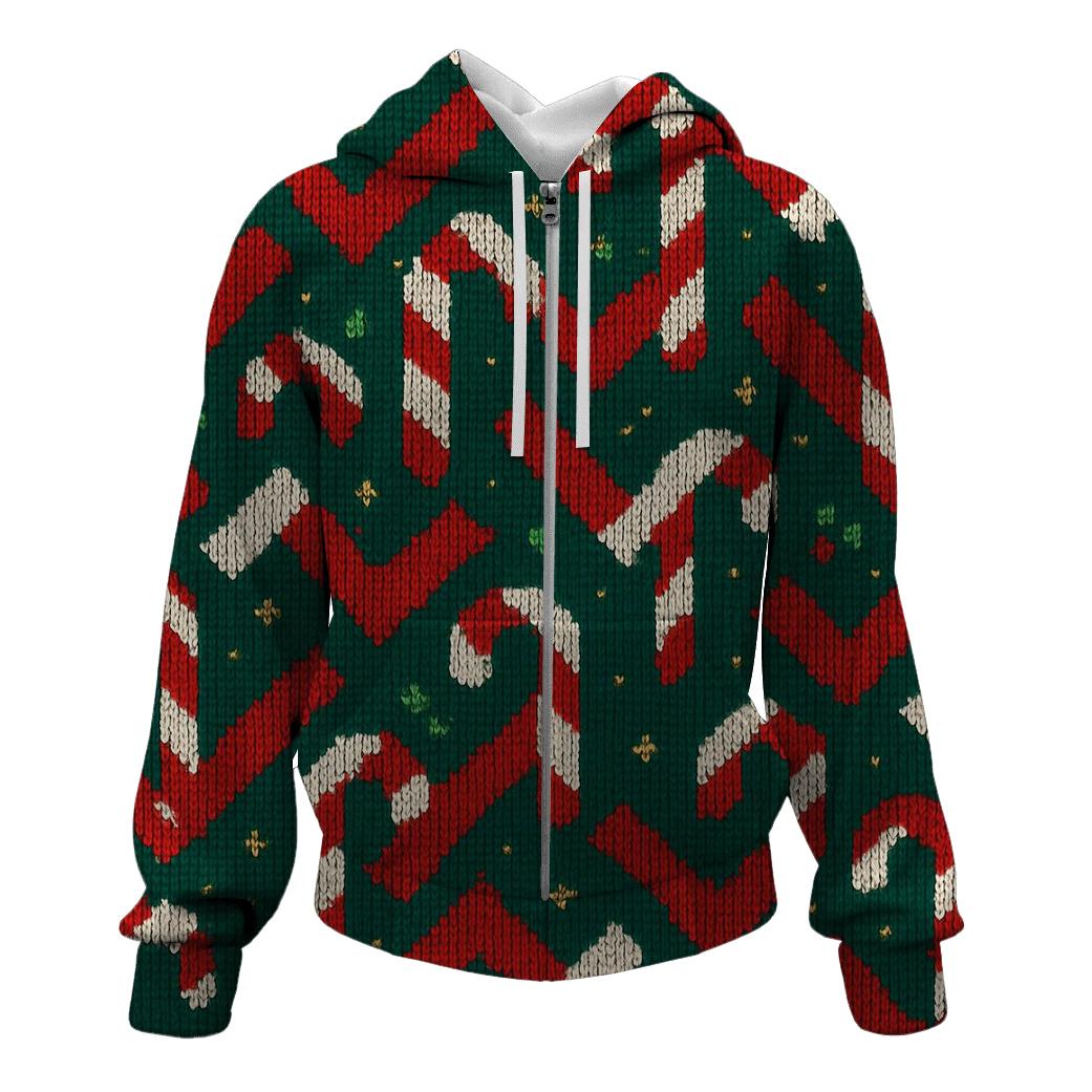 Candy Cane Herringbone Design zip-up hoodies