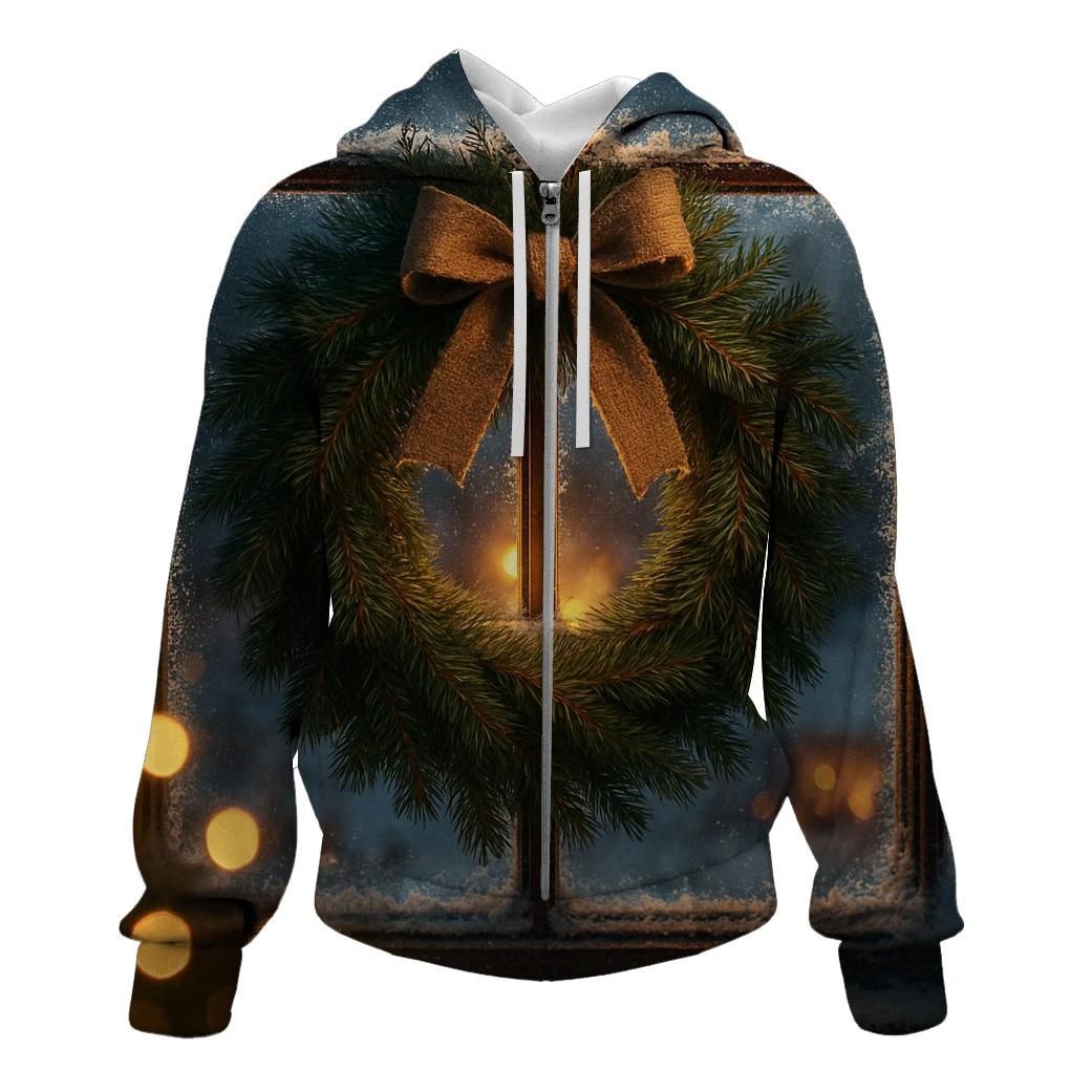Wreath On Frosted Window hoodie trends