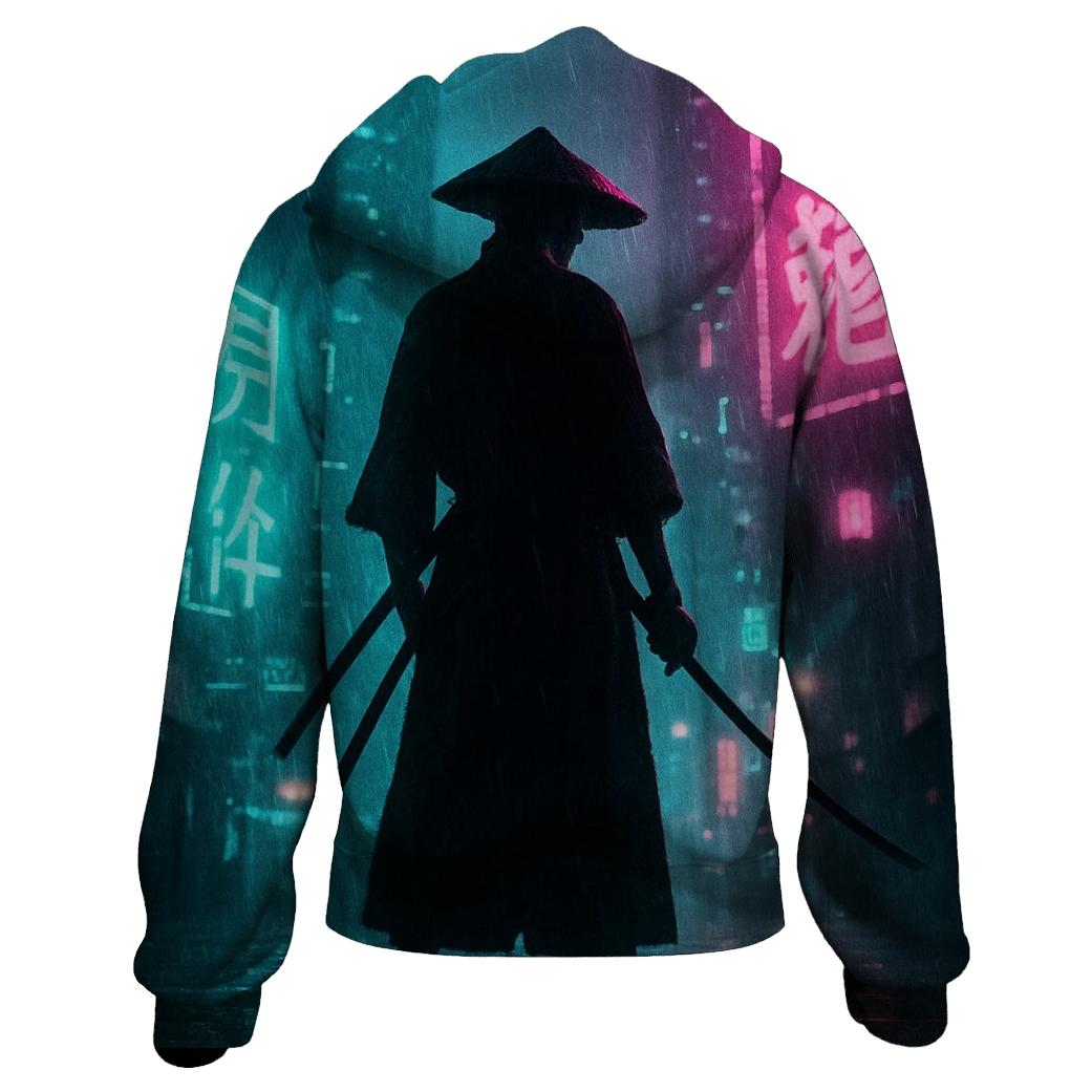 Neon Cyberpunk Samurai zip-up hoodies