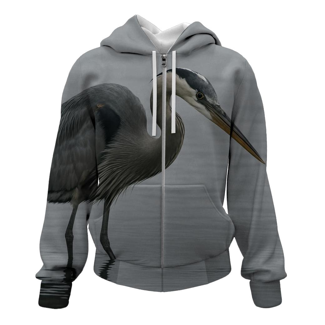 Estuary Sentinel — Great Blue Heron premium hoodies