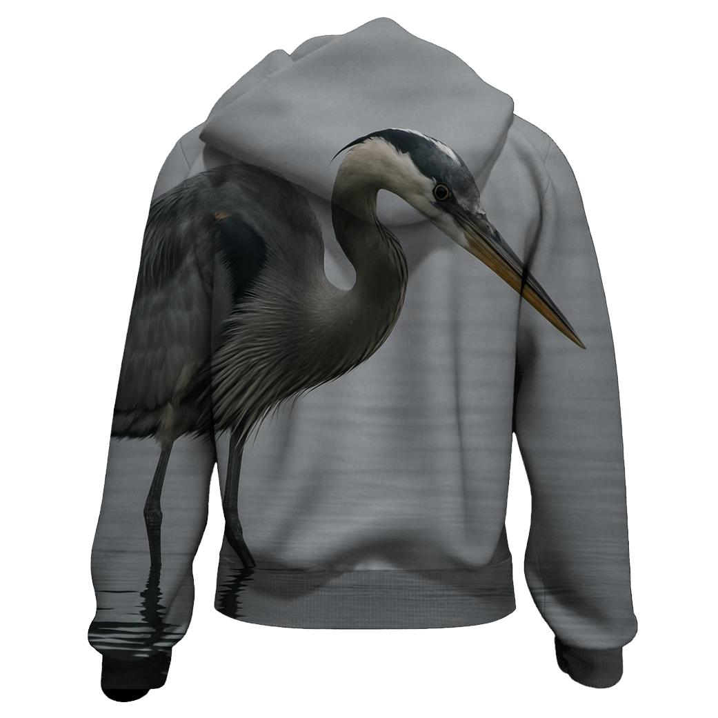 Estuary Sentinel — Great Blue Heron premium hoodies