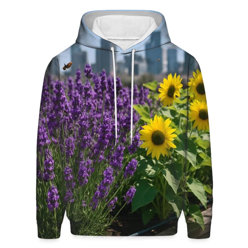 Rooftop Pollinator Garden At Noon embroidered hoodies