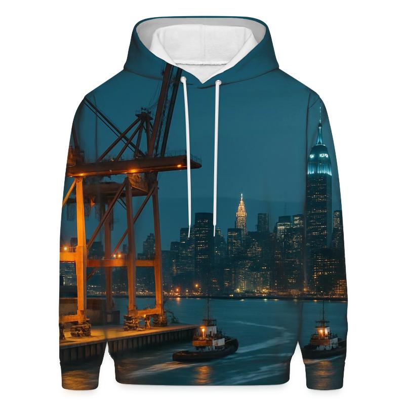 Harbor Cargo And Skyline At Blue Hour hoodie designs