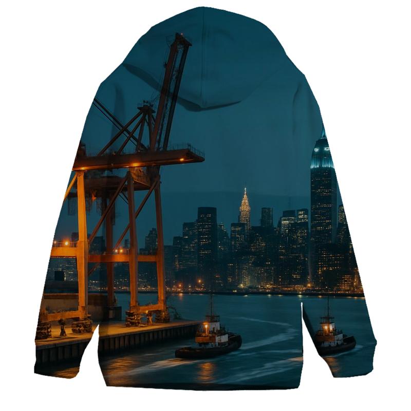 Harbor Cargo And Skyline At Blue Hour hoodie designs