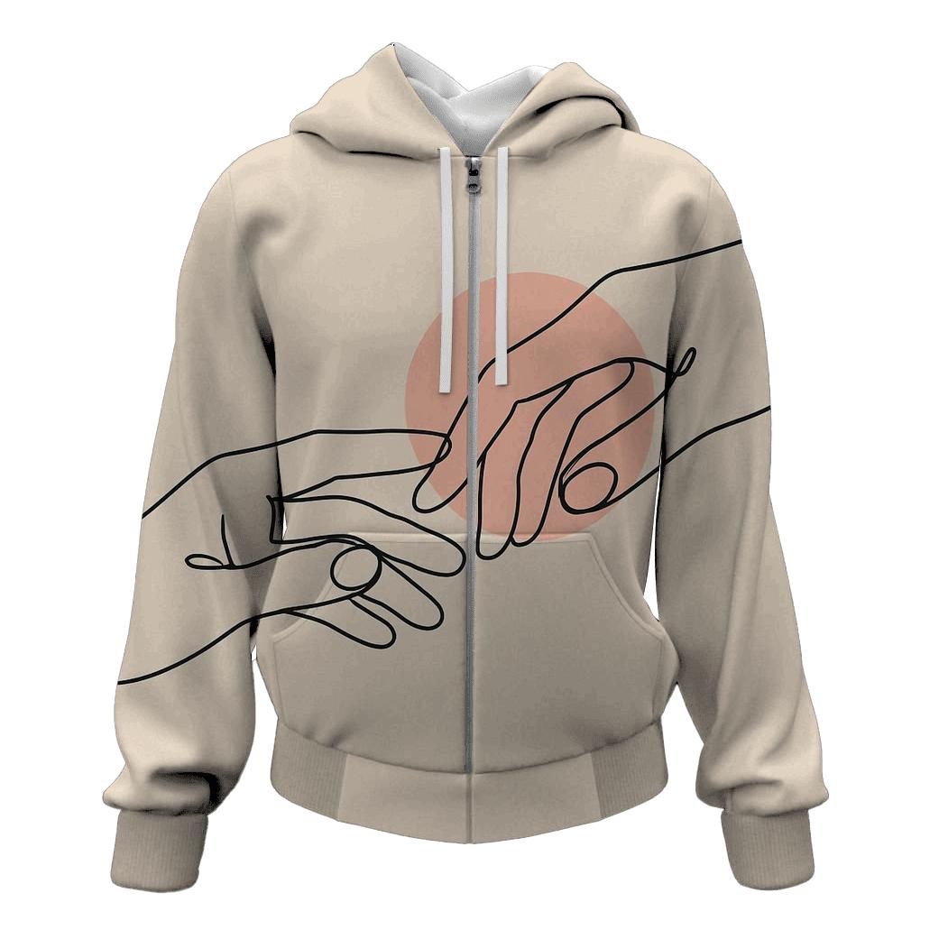 Minimalist Line Art Hands zip-up hoodies