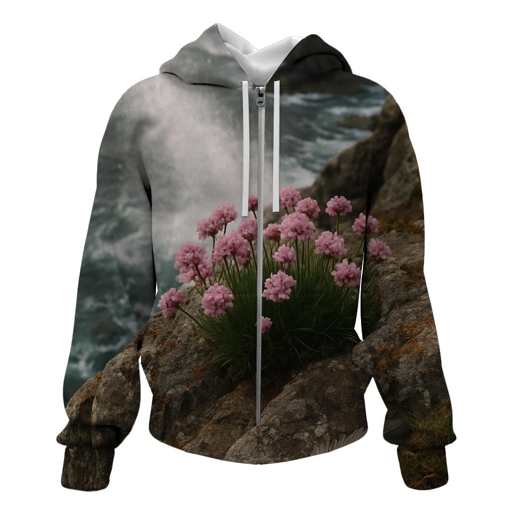 Cliffside Sea Thrift At High Tide embroidered hoodies