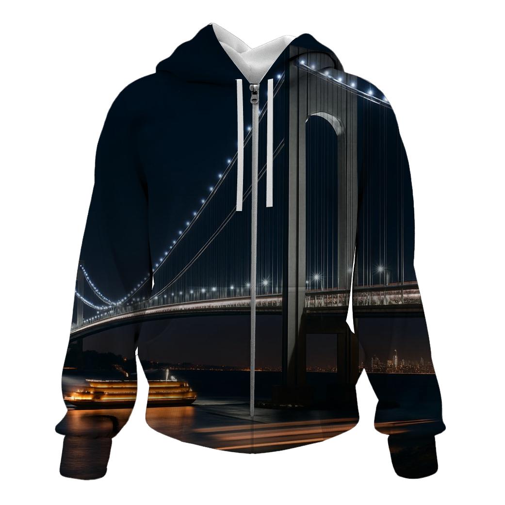 Night Time Bridge Link To Staten Island Ferry printed hoodies