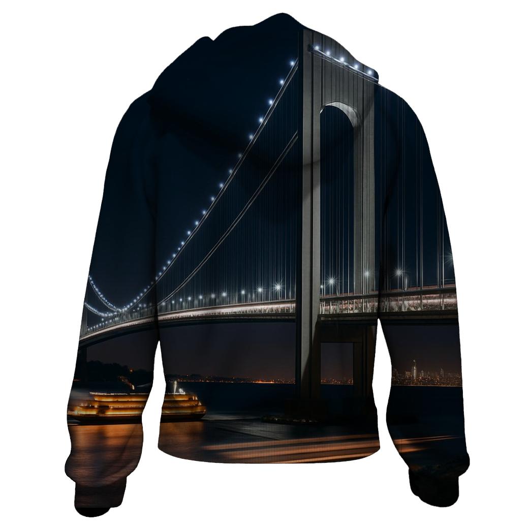 Night Time Bridge Link To Staten Island Ferry printed hoodies