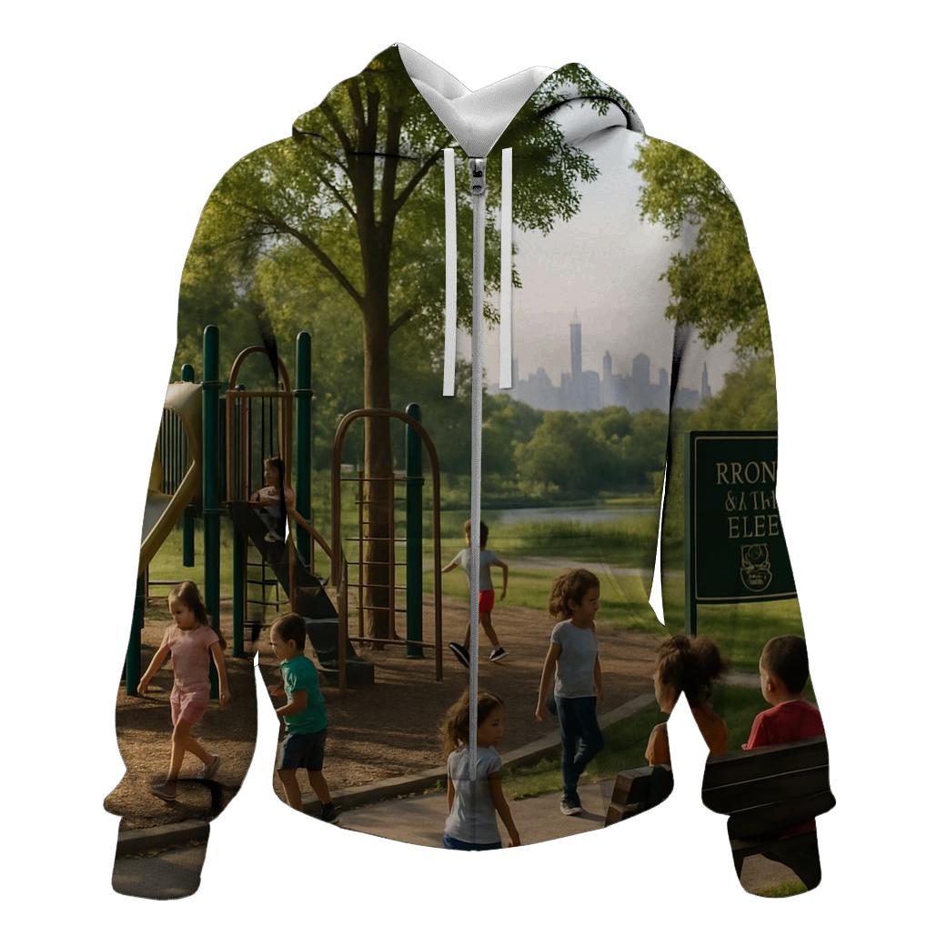 Bronx River View With City Skyline Backdrop printed hoodies