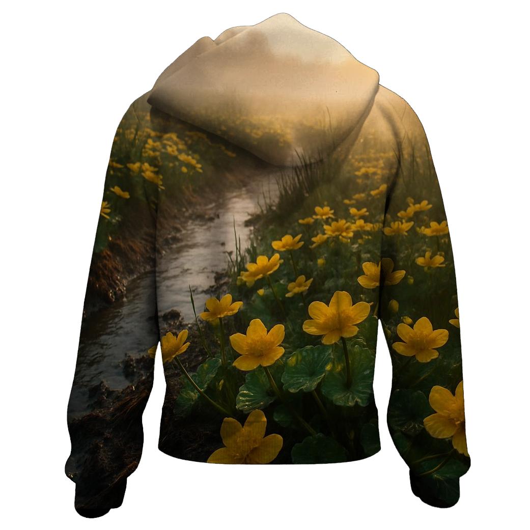 Wetland Marsh Marigold Sunrise designer hoodies