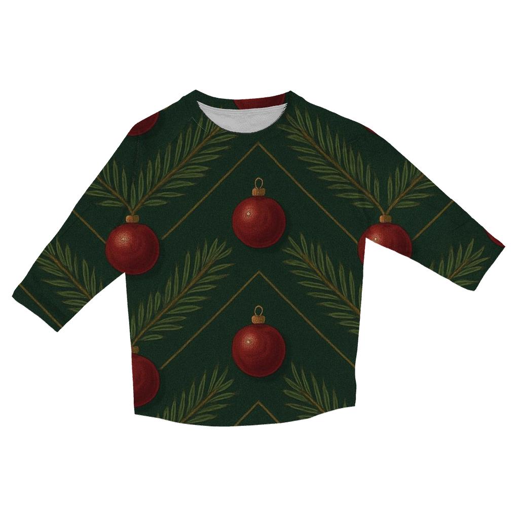 Evergreen Chevron With Bauble Progression On Dark Green casual three quarter sleeve shirts