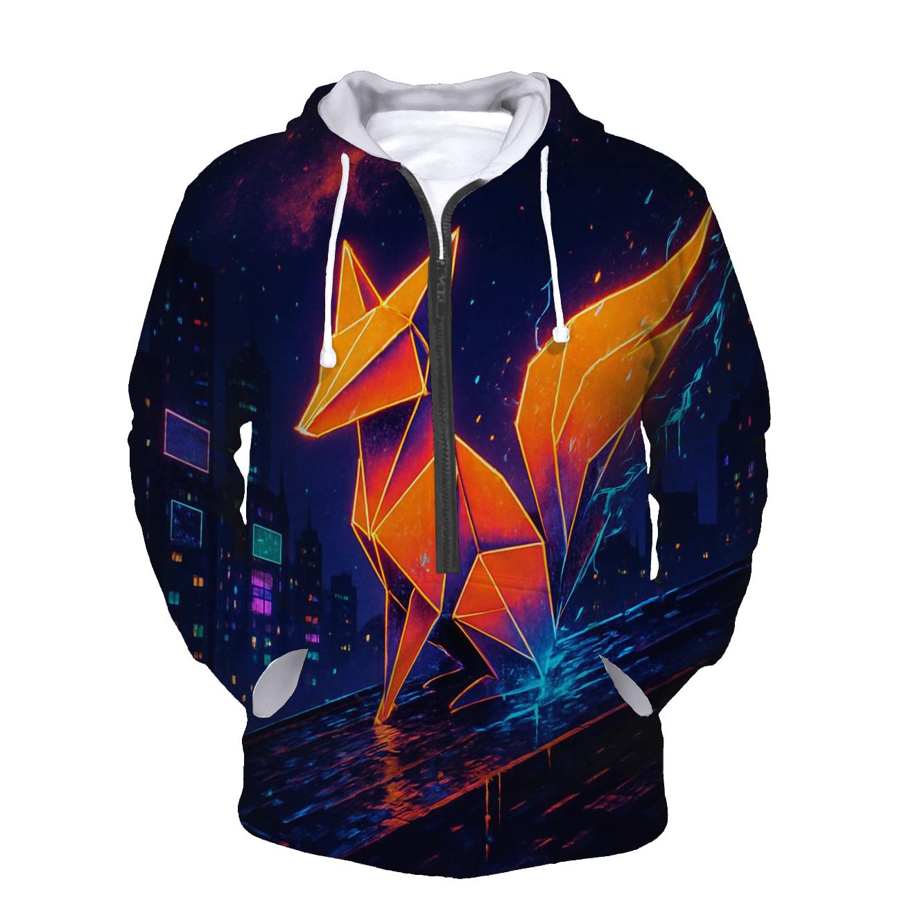 Neon Origami Fox embroidered hoodies