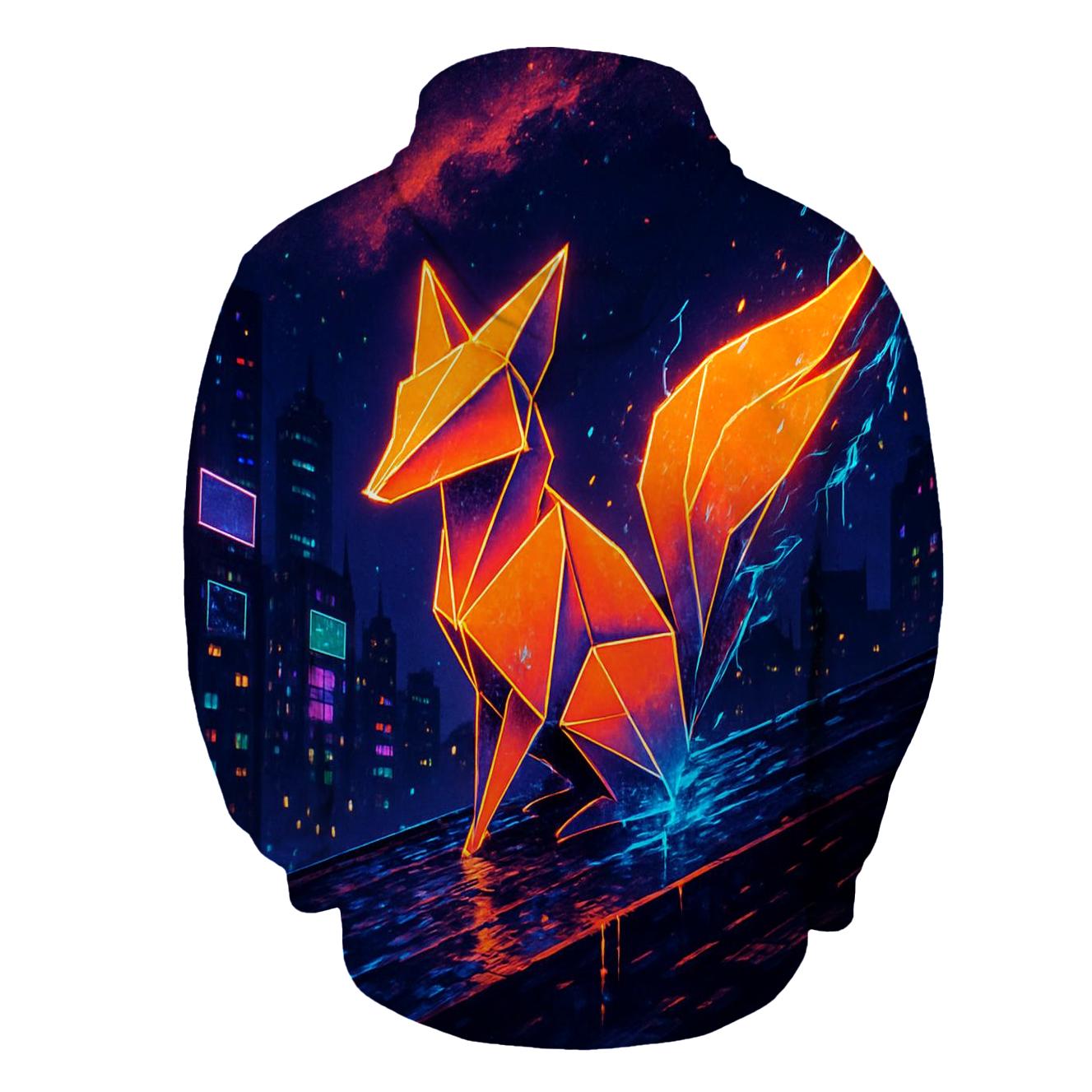 Neon Origami Fox embroidered hoodies