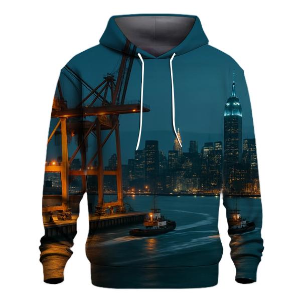 Harbor Cargo And Skyline At Blue Hour premium hoodies