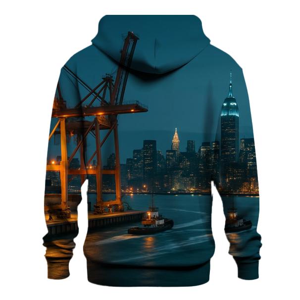 Harbor Cargo And Skyline At Blue Hour premium hoodies