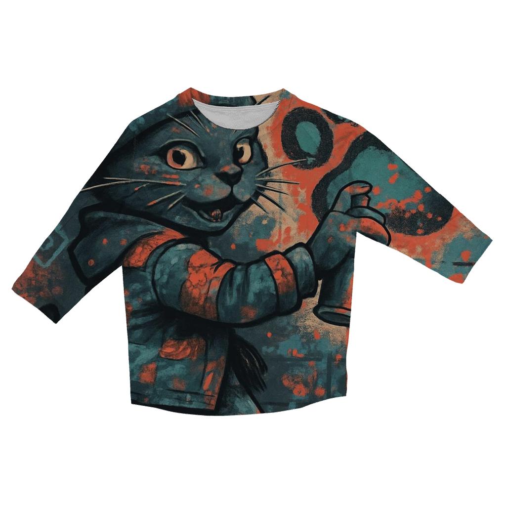 Patchwork Street Artist Cat cotton quarter sleeve shirts