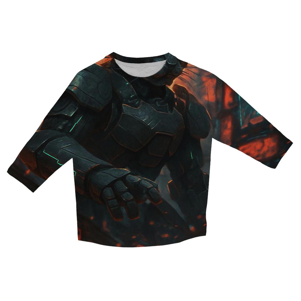 Samurai Mecha Alley Guardian printed three quarter sleeve shirts