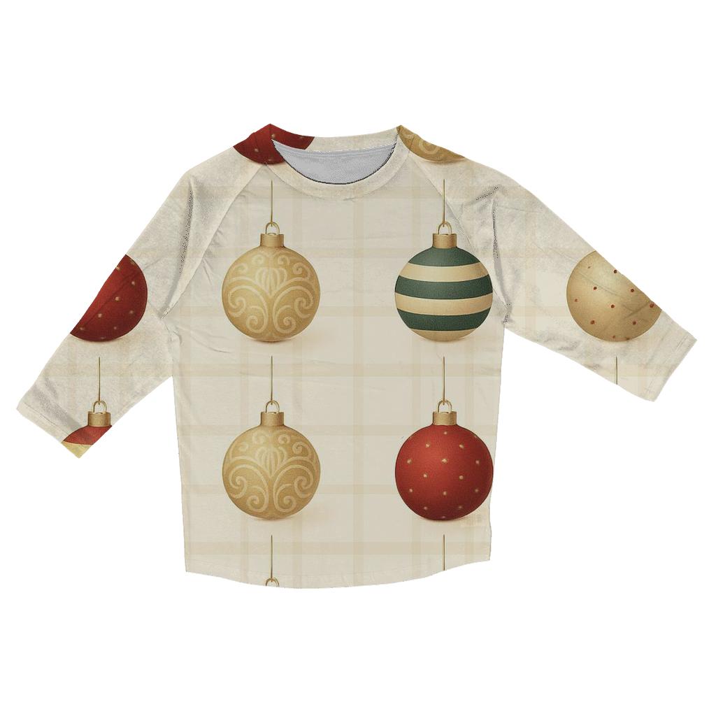 Ornament Grid With Plaid Underlay On Cream Background custom 3/4 sleeve shirts